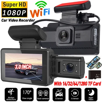 Двухобъективная Регистраторная Камера за Кола Black Box HD 1080P Автомобилен Видеорекордер с WIFI за Нощно Виждане G-сензор Петлевой Запис Dvr Автомобилна Камера