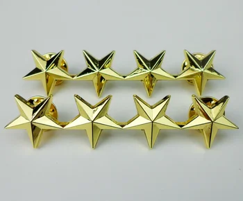 . Метална двойка военни златни значки с четири звезди на яката, ивици със звезди