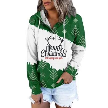 Дамски hoody Y2k, Ретро модерен пуловер с кръгло деколте и дълъг ръкав, блузи с писмото принтом, Коледна градинска дрехи, hoody с качулка