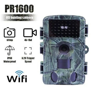 60-Мегапикселова камера, WIFI градинска ловна камера PR1600 4K Wildlife Cam Проследява движението, активируемая инфрачервено нощно виждане Водоустойчив фотоловушка