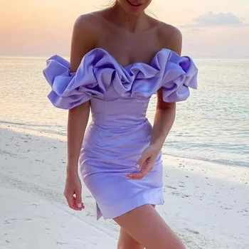 Елегантна вечерна рокля с волани и отворени рамене, Модни Летни Плажни Женски рокли с мирис на талията 2023, сексуална Коктейлни прилепнали Къси рокли