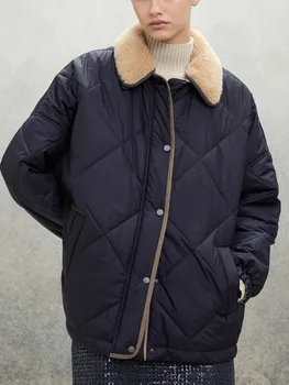Пролет 2024, Нова Дамски Однобортная яке с кожа яка, расшитая мъниста, Ежедневното Дамско топло палто с дълги ръкави и джобове