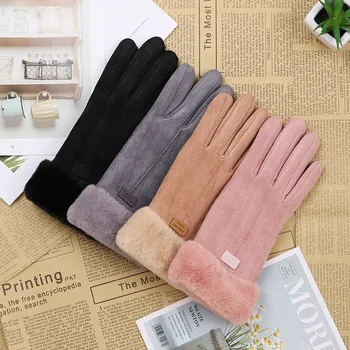 Нови Модни Дамски ръкавици за Есен-Зима, Сладки Пухкави Топли Ръкавици с един пръст, Ръкавици без пръсти за целия пръст, Дамски ръкавици за спорт на открито, на Екрана за женските ръкавици