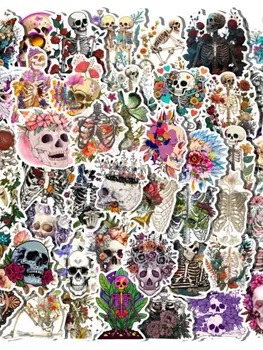 50 бр., стръмни пънк-готически етикети с черепа, сатанински Черно Червено Графити, скелет на ужасите, vinyl стикер за лаптоп, телефон, стикер на багаж