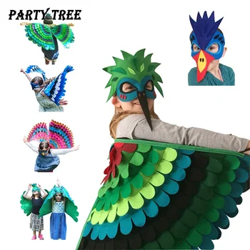 Детски костюм и наметало с крилата на папагала и маска, кралят костюм с клетка за нос за селското стопанство, карнавального представяне на Хелоуин, костюмиран
