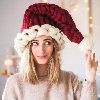 Семейна Коледна шапка на Хелоуин, За жени, мъже, деца, шапка, ръчно изработени от исландска вълна с дебел конец, шапка с дълга опашка, коледен подарък за парти