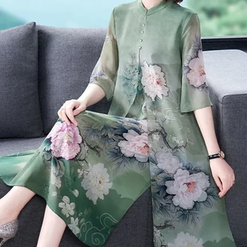 2020 Китайското рокля Ципао Чонсам Съвременно Шифоновое рокля Чонсам с къс ръкав и цветна принтом бельо Чонсам 10174