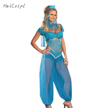 Плюс Размер XL Секси костюм на принцеса Жасмин За възрастни Жени Представяне на танца на корема Арабски костюм Карнавални костюми за Хелоуин