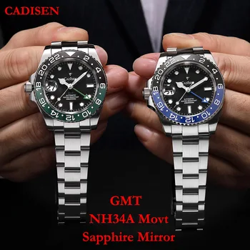 2023 CADISEN, Нови мъжки механични часовници с лявата часовников механизъм глава, водонепроницаемое сапфирен кристал 200 м, часовник с двойно време GMT за мъже
