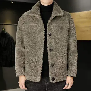 Мъжете 2023, Есен-зима, Нови модни обикновена ежедневни якета, Мъжки къси връхни дрехи от естествена кожа, Мъжки топло палто с дълги ръкави L56