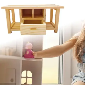 Реалистичен дървена миниатюрен приставной холна маса с чекмедже ръчно изработени, чай маса, мини-модел на масата в мащаб 1: 12, куклена къща, играчка на сцената измислица