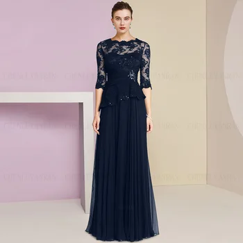 Дантелени рокли за Майката на булката с пайети 2023, Дълга сватбена рокля за гости, трапециевидное тъмно синя рокля за жените, за сватбени партита