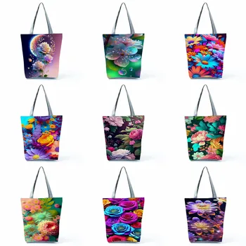 Ярки цветове Дамски чанти с цветен принтом пазарски чанти за Многократна употреба Портативни Женски Улични плажни чанти за рамо с индивидуален дизайн