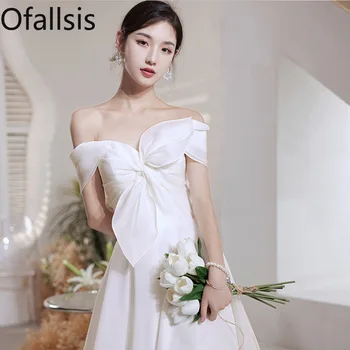 Ofallsis, Лесно сватбена рокля с лък във френски стил, Новост Лятото 2023, Влизащ фея, Тънки сватбени и вечерни рокли за младоженци