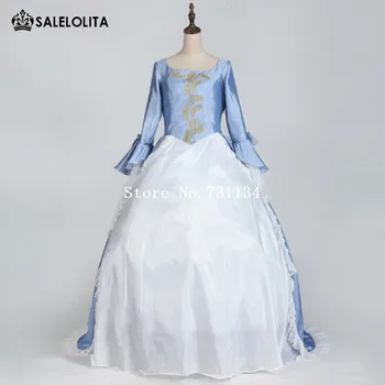 Средновековна синьо маскарадное дълга рокля на принцеса от филми Престижно готическата Викторианската кралица на Исторически дрехи
