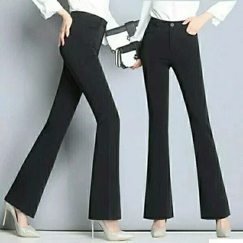 Ластични панталони за костюми, дамски панталони с висока талия, тънки Черни, прави панталони-тромпет, панталони за костюми, дрехи y2k, дамски панталони