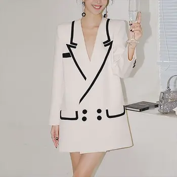 Сако, палто за жени, бизнес костюми, от висок клас, яке, бяло на официалното палто, Двубортные костюми, 1 бр. В наличност