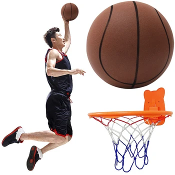 18 см. безшумен баскетбол с баскетбольным пръстен, топка от стиропор с висока плътност, мека лека топка за тренировки на закрито, баскетбол с ултра-заснемане на