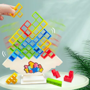 Играта Tetra Stacking Tower Blocks Stack Building Blocks Balance Пъзел Board Assembly Bricks Забавни играчки за деца и възрастни