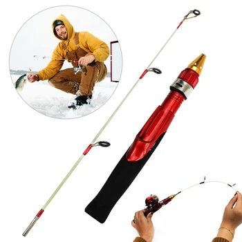 Риболовен прът за риболов риболов, риболовни принадлежности за риболов на лед, Нескользящая дръжка, Ультралегкая Преносима сгъваема зимни прът за риболов на открито