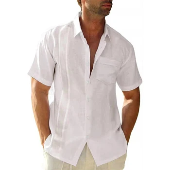 Мъжки Ежедневни Летни Кубински Плажни Тениски Guayabera, Рокля-риза с къс ръкав, Блуза, Топ, предлага се в различни цветове