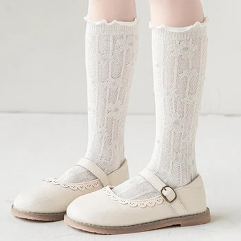 Дантелени чорапи за малки момичета, черно-бял дишащ мрежест чорап за училищна униформа, чорапи до коленете, с Дълги чорапи за принцеси