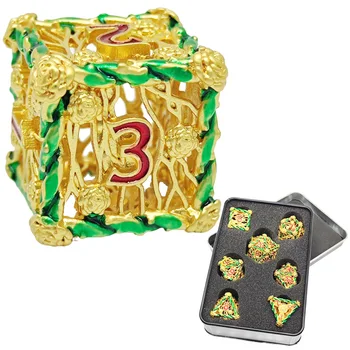 Многостранен набор от метални кубчета D & D с рози, за ролева игра на карти