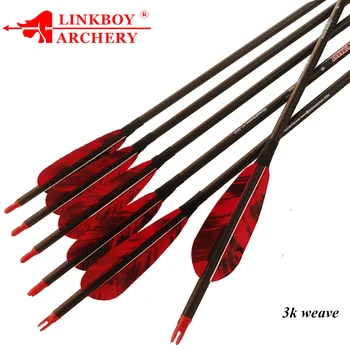 12шт Linkboy Archery 3k Weave Arrow Carbon ID6.2MM Spine250 300 340 400 500 600 Перо от Пуйка за Сложния Лък на Лов за Дълъг Лък