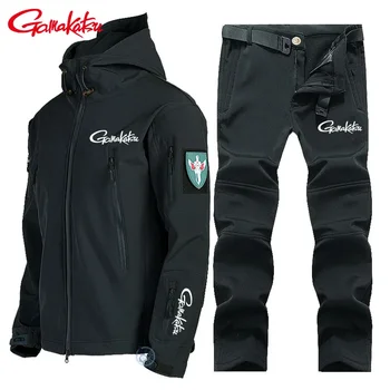 Водолазный костюм Gamakatsu Outdoor Soft Shell, мъжки зимни плюшен топло яке, альпинистский водоустойчив ветрозащитный от ски за да отговарят за риболов