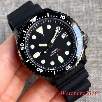 Мъжки часовник за гмуркане 41 мм, черен циферблат, сапфирен кристал, Япония, NH35A, автоматичен 20 бар, Водоустойчив индикатор за дата, каишка от каучук, зелен Люм