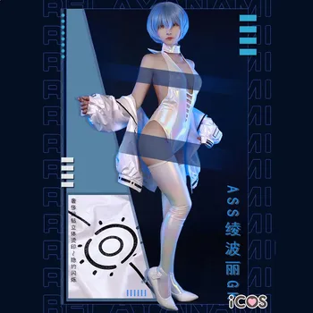 Костюм за cosplay в стил аниме Ayanami Rei, секси гащеризон, женско бяло боди, униформи за Хелоуин, празнични костюми за момичета, чорапи