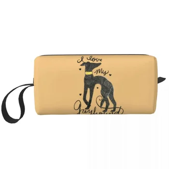 Аз обичам моята косметичку за кучета Greyhound, Женски Козметични органайзер за пътуване, чанти за съхранение на тоалетни принадлежности Kawaii Sighthound Whippet