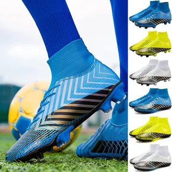 Мъжки футболни обувки 2022 Turf Футболни обувки с висок покрив За момчета, Дишащи младежки футболни обувки, Размер 11, за тренировки върху твърда земя, Лесен прием