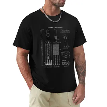 SpaceX: Falcon Heavy (Бял Шаблон-Без фон) Вертикална версия на Тениска за момчета с домашен любимец принтом, тениски оверсайз за мъже