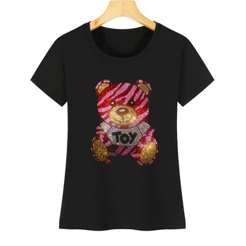 Висококачествена тениска дамски тапицирани в памучна тениска изискана сладка тениска с игрушечным бриллиантовым принтом Harajuku с къс ръкав за жени