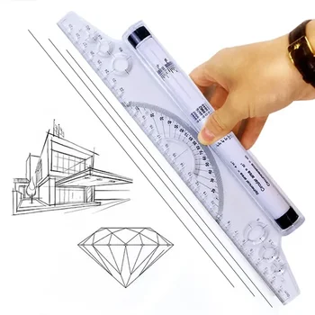 Чертежный модел Многоцелеви Амбициозен архитект Ъгъл на превъртане, Арт баланс, Чертежный чертеж на линия 30 см, измерване, Търкаляне паралелно