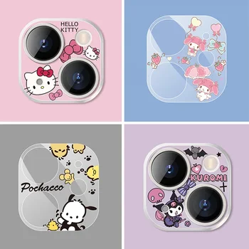 Етикети към обектива на мобилен телефон Sanrio Hello Kitty за iPhone 14 Pro 13 12 11 Pro Max, Мультяшная задната част на кутията, за защита на обектива на камерата, на екрана.