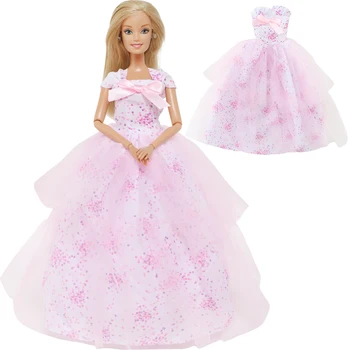 Модно розово куклено рокля с принтом, сватбена рокля на принцеса, дантелено рокля Patry, дрехи за Барби кукли, аксесоари, детски дрехи на 30 см., играчка