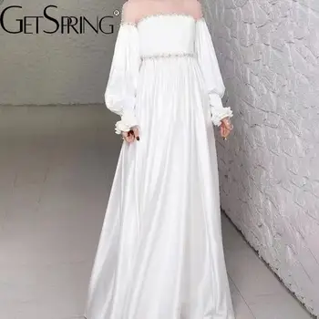 Женствена рокля Getspring с ръкав-фенерче, мрежести лоскутные обещаващи реколта рокли с дълги ръкави, секси дълги бели вечерни рокли 2024