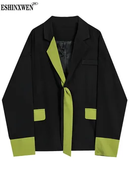 Палто в контрастен цвят и яка и дълъг ръкав в стил мозайка Eshin за жени 2023, Есенна мода, Нови Елегантни блузи TH5123
