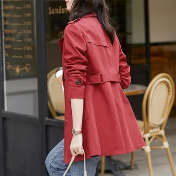 Дамски нова Корейска модерна къса яке 2024 Пролет-есен, ветровка с ревери, палта за жени отдих, универсална однотонная на горно облекло