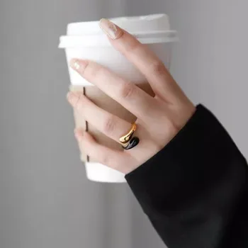 Позлатените отворен пръстен с капка вода в минималистичном стил от неръждаема стомана за жени, Персонални пръстен с капка масло на показалеца на едро