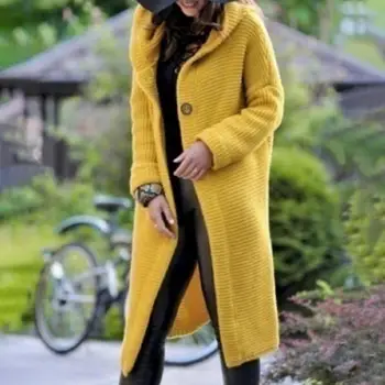 Обикновен пуловер С качулка, палта, Женски вязаный жилетка, есен-зима, Жилетка със средна дължина, Дамско дълго яке, палто.