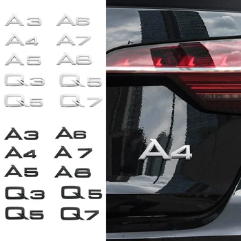 3D Букви И Цифри Емблемата на Audi A3 A4 A5 A6 A7 A8 Q2 Q3 Q5 Q7 Капака на Багажника на Колата Поименна Табела Икона Стикер С Логото на Хром Лъскав Черен