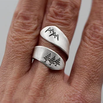 Просто женски пръстен Зелено дърво на Планински гори лек гланц годежен пръстен Дамски украса за партита Творческа пръстен за отваряне на палеца
