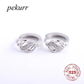 Pekurr Обеци-халки от сребро проба 925 с неправилна форма с буквата S За жени, обеци-халки с извити Цирконий, изискани модни бижута