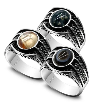 Винтажное мъжки пръстен от масивно сребро 925 проба с кубическим цирконием и агатом В стил пънк, Ценно бижу пръстен ръчно изработени подарък