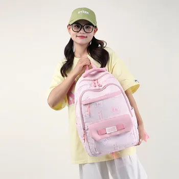 Училищна чанта с принтом мечка за момичета, амортизирующий раница с голям капацитет, сладък пътен водоустойчив найлонов раница