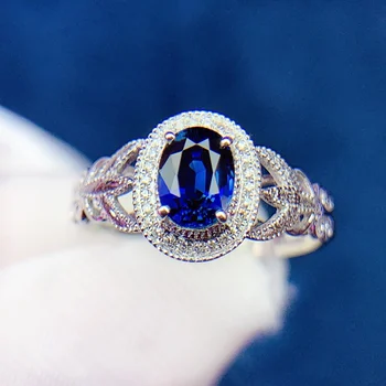 Пръстен със син сапфир TM 1.1 ct Real Pure 18 K Натурален Необожженный Царски Син Сапфир С Диаманти Женствена пръстен