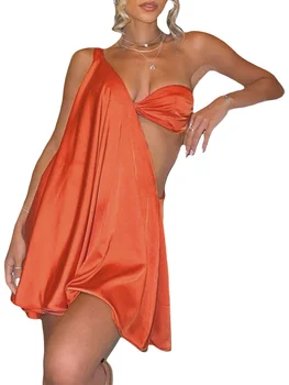 Женското сексуално дебнещ корсетное рокля с деколте, с едно рамо, мини рокли за плажни партита в стил бохо с рюшами трапецовидна форма